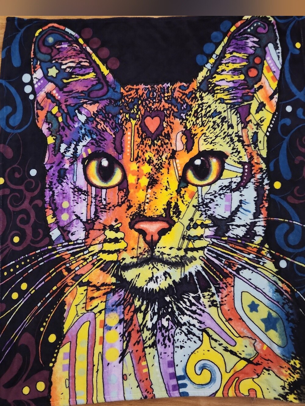 Mysterio Gaze Cat- Dean Russo Abstract Multicolor Pop Art Throw Blanket 46"x 58"